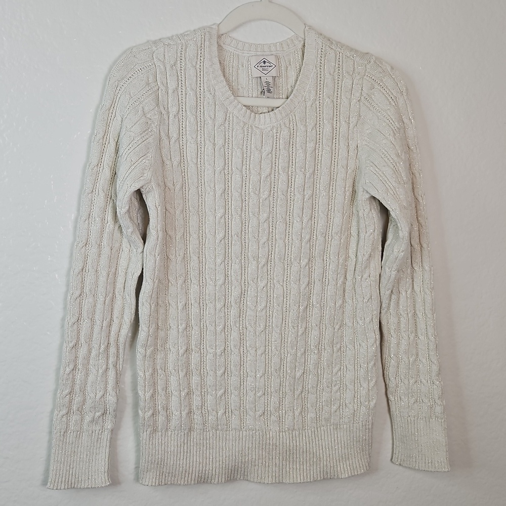 St. John's Bay Cable Knit Crewneck Sweater - Off-White
